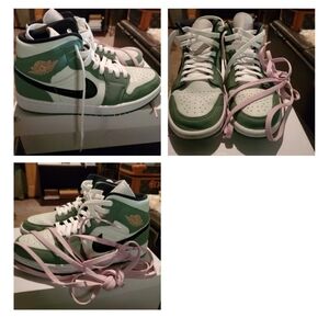 Green Pink and Black Women's Jordans 1 Size 9.5